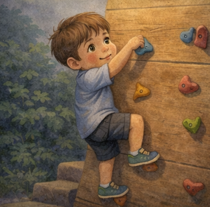 Ben und die hohe Kletterwand